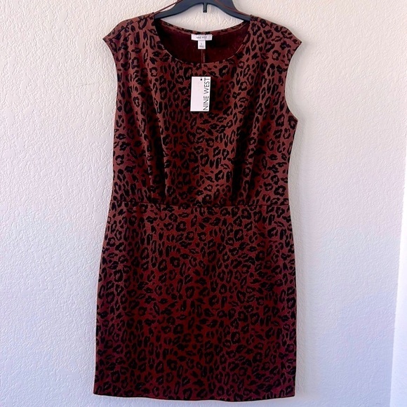 NWT Nine West Cap Sleeve Ponte Sheath Leopard Print Dress Size Large - Picture 4 of 7